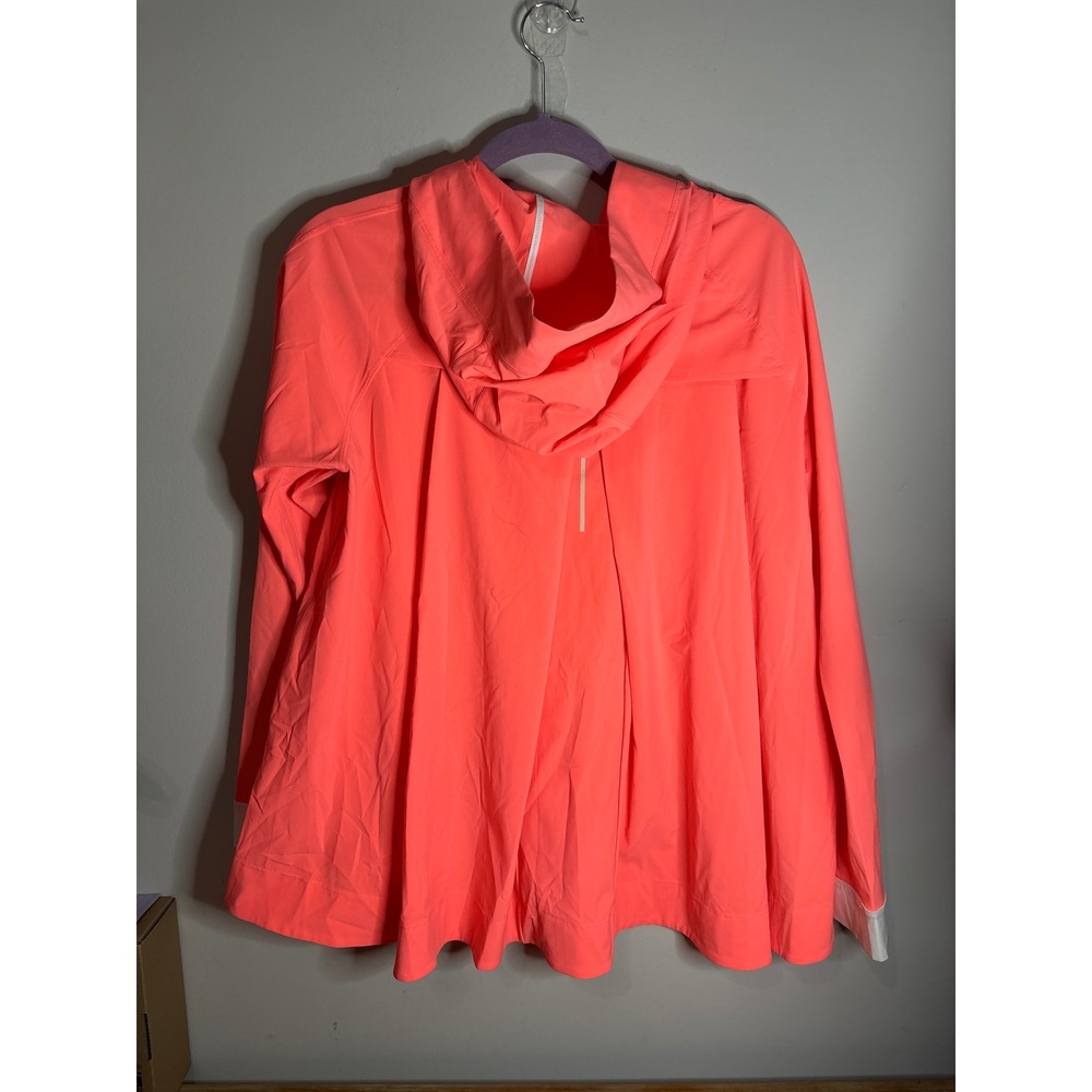 Lululemon Hooded Windbreaker Jacket Neon Coral Orange Full Zip Running Coat Sz 6 - Picture 3 of 6
